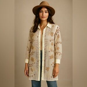 Donna Vinci Vintage Sheer Chiffon Embroidered Floral Button Front Cardigan 8